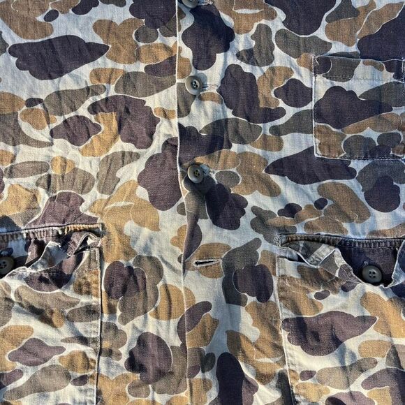 Camouflage Men's boxy Jacket Button Up Barn Workwear 1980's Duck Camo - Picture 2 of 8